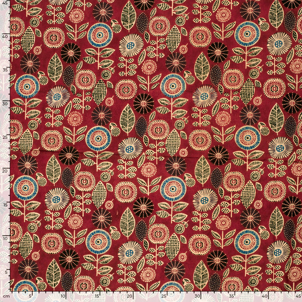 Voile stof Bloemen Brique
