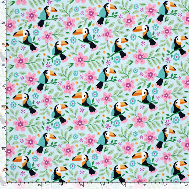 Cotton Jersey fabric Birds Light Blue