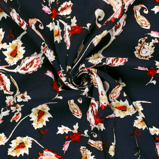 Borken Crepe tela Azul marino estampado