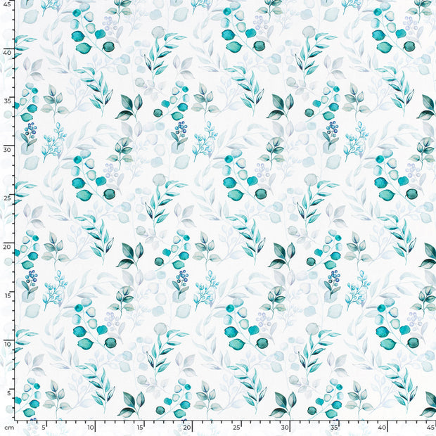 Panama fabric Leaves Petrol