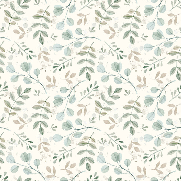 Cotton Jersey GOTS organic fabric Leaves Off White