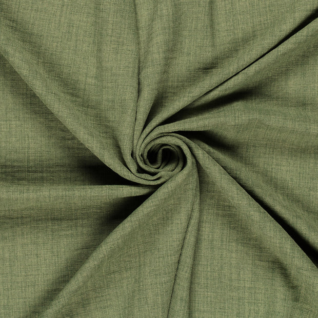 Linnenlook stof Kaki groen bedrukt 