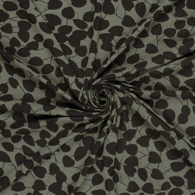 Viscose Jersey fabric Khaki Green printed 