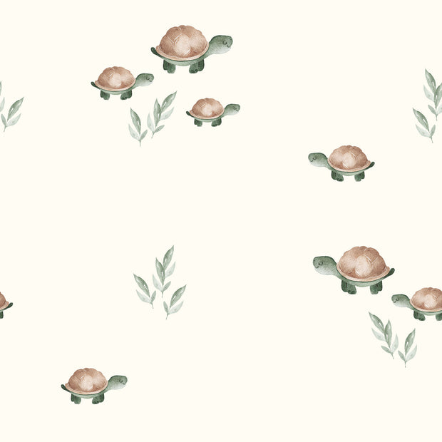 Cotton Jersey GOTS organic fabric Turtles Off White