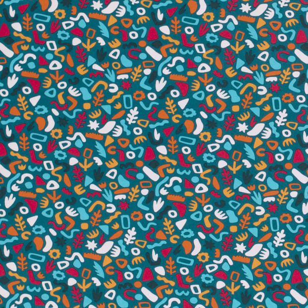 Cotton Jersey fabric Abstract Petrol