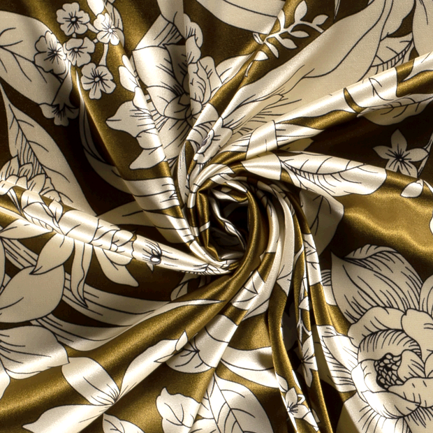 Satin fabric Flowers Camel