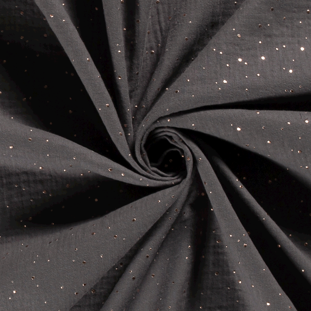 Muslin fabric Dots Dark Grey