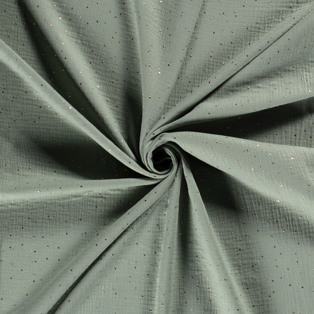 Muslin fabric Dark Mint foiled 