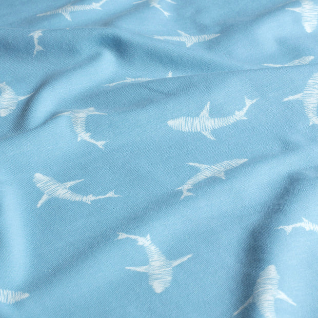 Cotton Jersey fabric Sharks Baby Blue