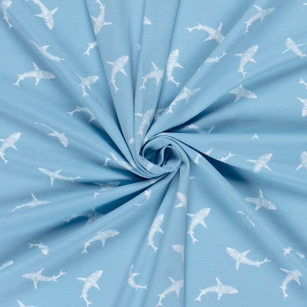 Cotton Jersey fabric Baby Blue printed 