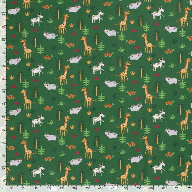 Cotton Jersey fabric Giraffes Green