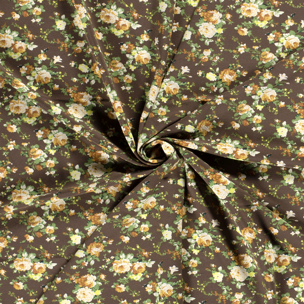 Quattro Stretch fabric Dark Brown printed 