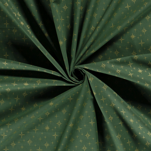 Cotton Poplin fabric Green printed and foil 
