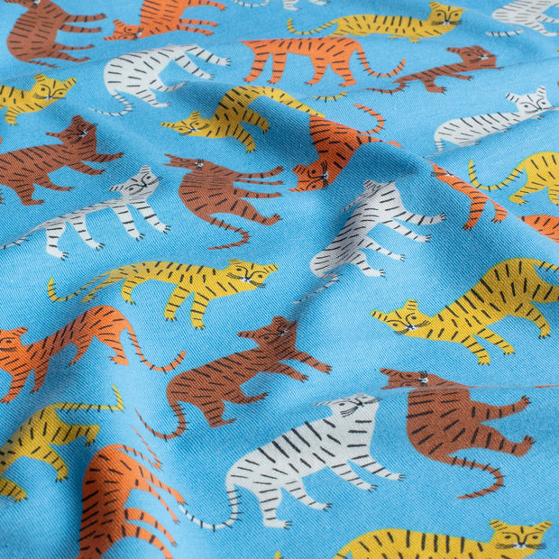 Cotton Jersey fabric Tigers Aqua