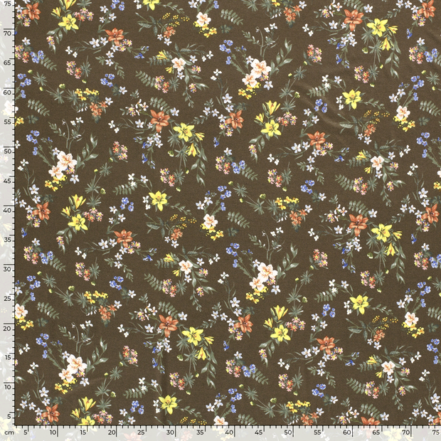 Viscose Jersey fabric Flowers Khaki Green