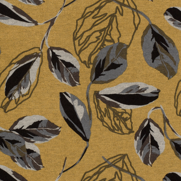 Poly Viscose Jersey fabric Flowers Oker