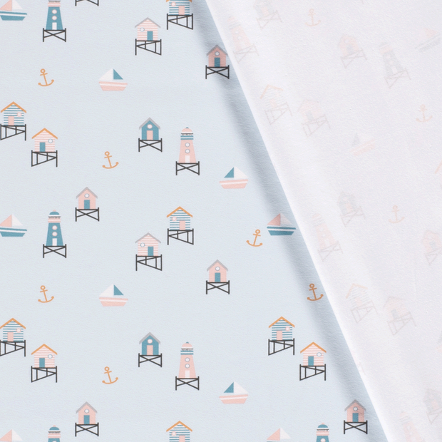 Cotton Jersey fabric Lighthouses printed