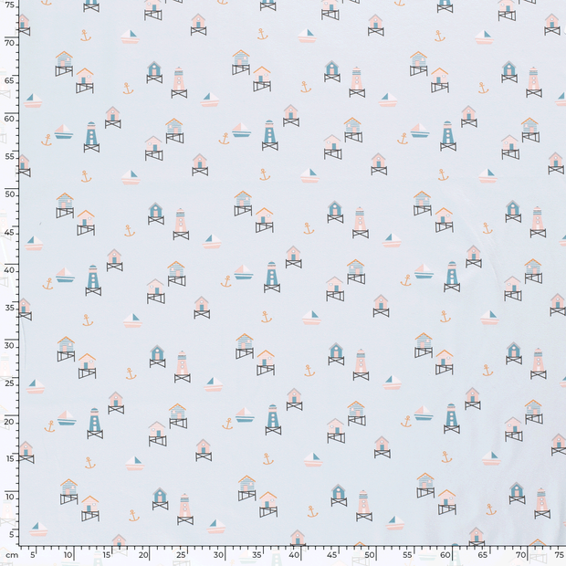 Cotton Jersey fabric Lighthouses Mint