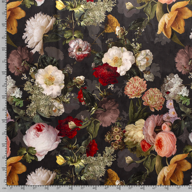 Velvet fabric Black digital printed 