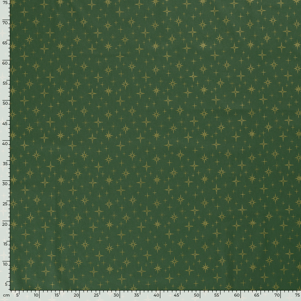 Cotton Poplin fabric Christmas stars Green