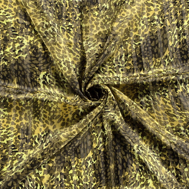 Chiffon fabric Khaki Green lurex printed 