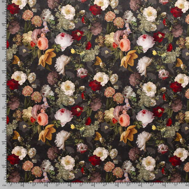 Velvet fabric Black digital printed 
