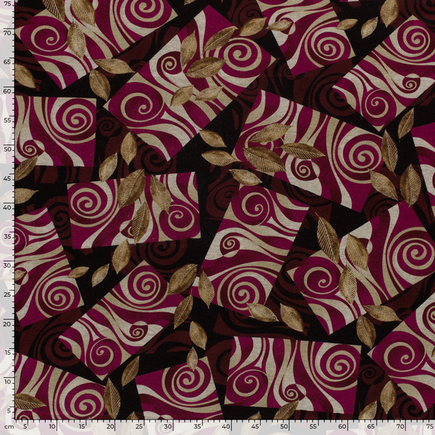 Poly Viscose Jersey fabric Abstract Wine red