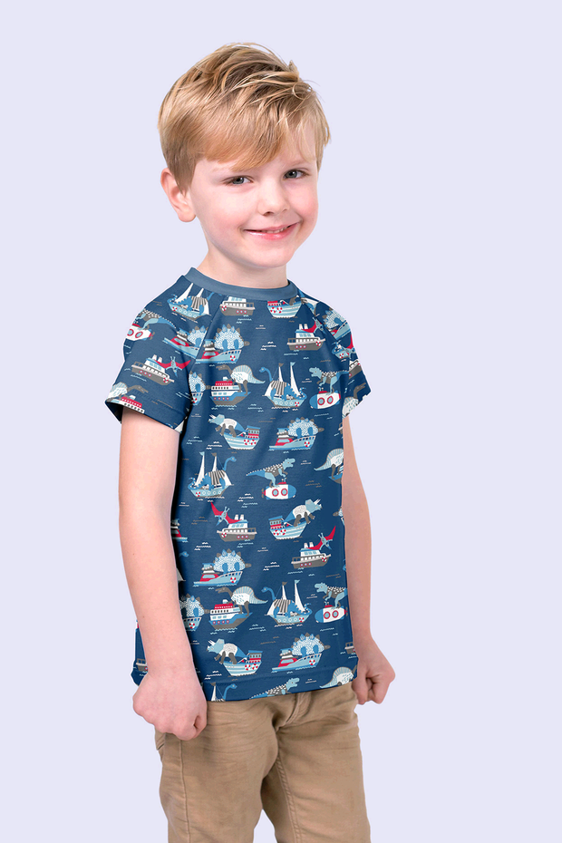 Cotton Jersey fabric Dinosaurs Navy