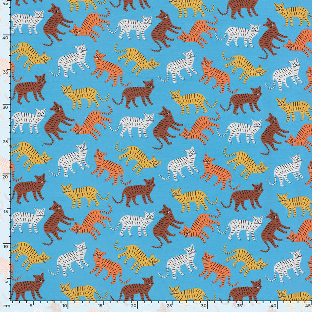 Cotton Jersey fabric Tigers Aqua