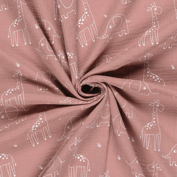 Muslin fabric Light Mauve dyed and printed 