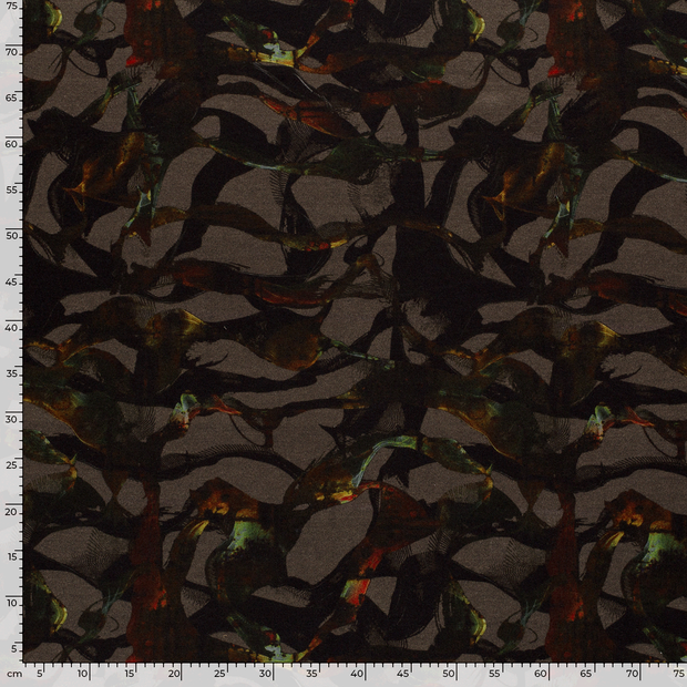 Poly Viscose Jersey fabric Abstract Taupe Grey