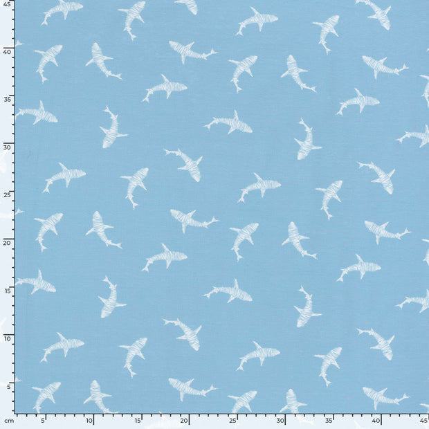 Cotton Jersey fabric Sharks Baby Blue