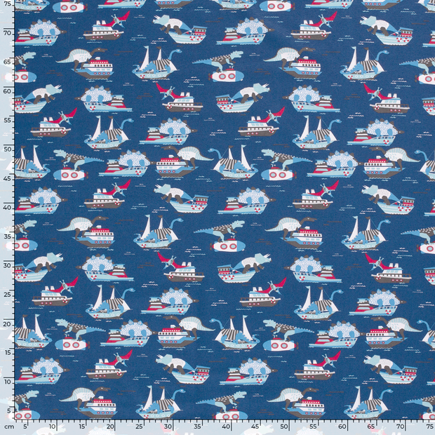 Cotton Jersey fabric Dinosaurs Navy