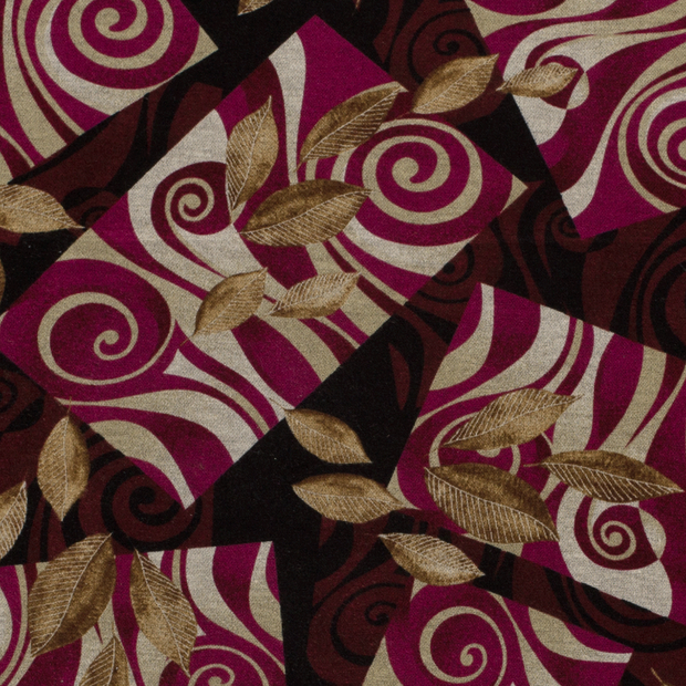 Poly Viscose Jersey fabric Abstract Wine red