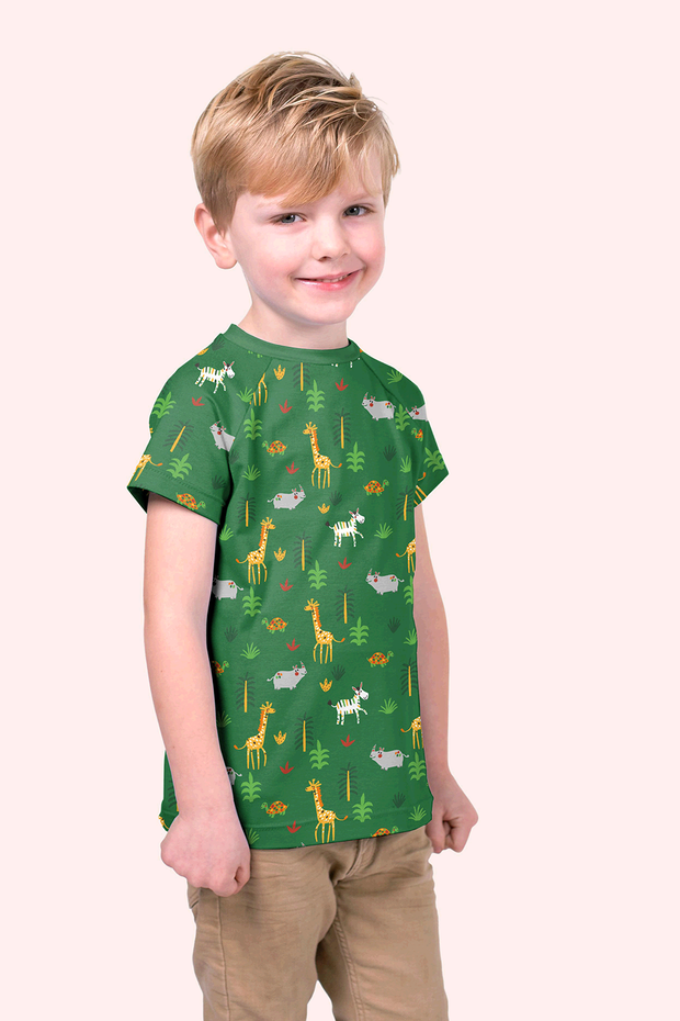 Cotton Jersey fabric Giraffes Green