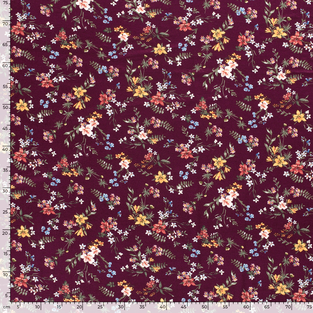 Viscose Jersey fabric Flowers Wine red