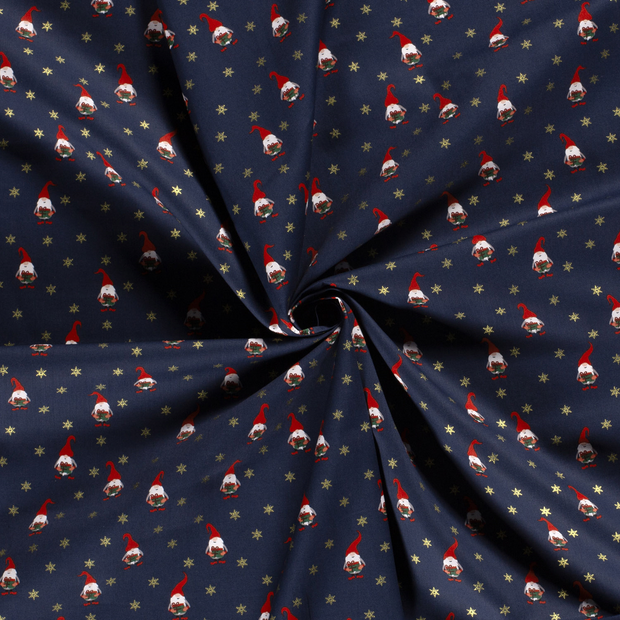 Cotton Poplin fabric Navy printed and foil 