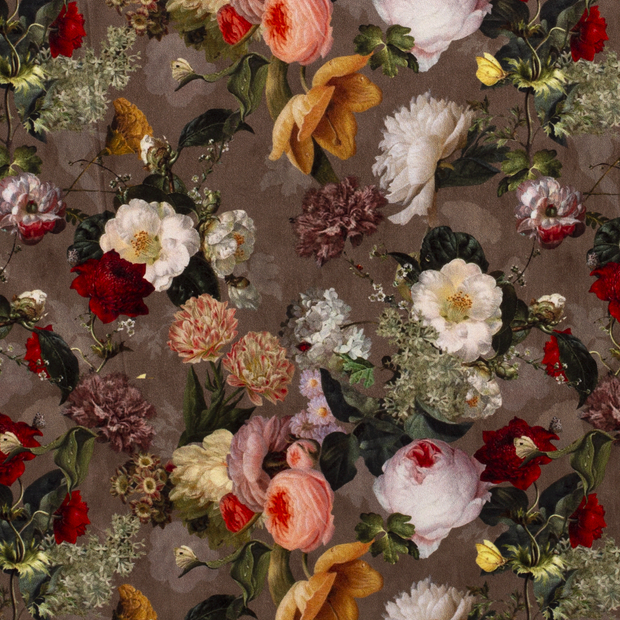 Velvet fabric Flowers Brown