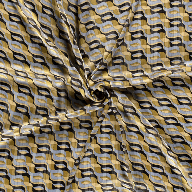 Chiffon fabric Khaki Green lurex printed 