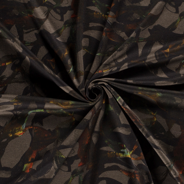 Poly Viscose Jersey fabric Taupe Grey discharge printed 