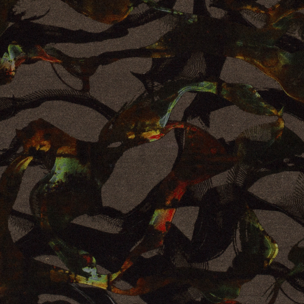 Poly Viscose Jersey fabric Abstract Taupe Grey