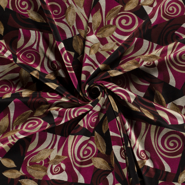 Poly Viscose Jersey fabric Wine red discharge printed 