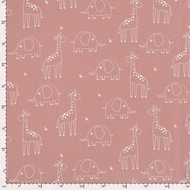 Muslin fabric Giraffes Light Mauve