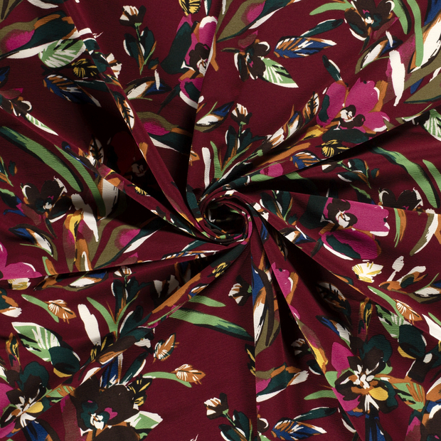 Quattro Stretch fabric Wine red printed 