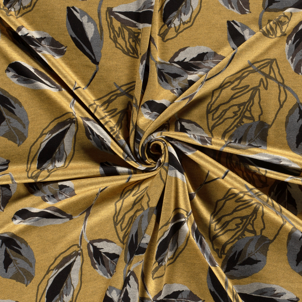 Poly Viscose Jersey fabric Oker discharge printed 