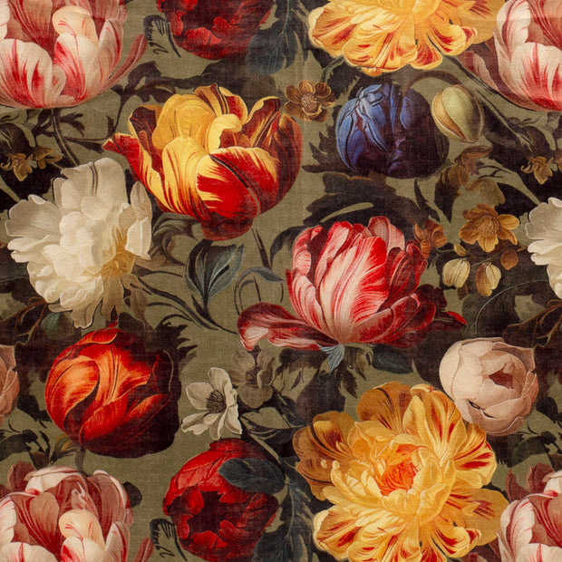 Samt fabrik Blumen Olivgrün