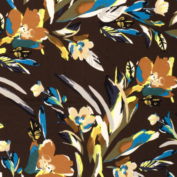 Quattro Stretch fabric Flowers Dark Brown