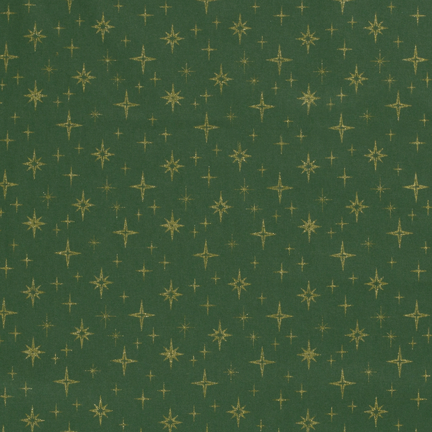 Cotton Poplin fabric Christmas stars Green