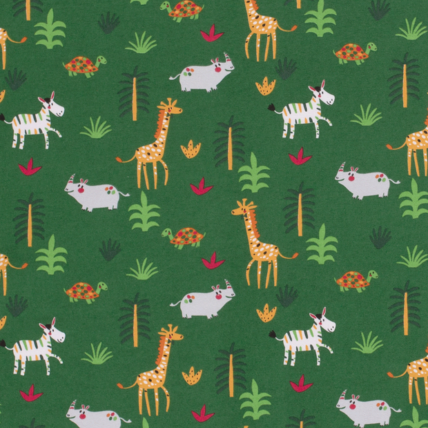 Cotton Jersey fabric Giraffes Green