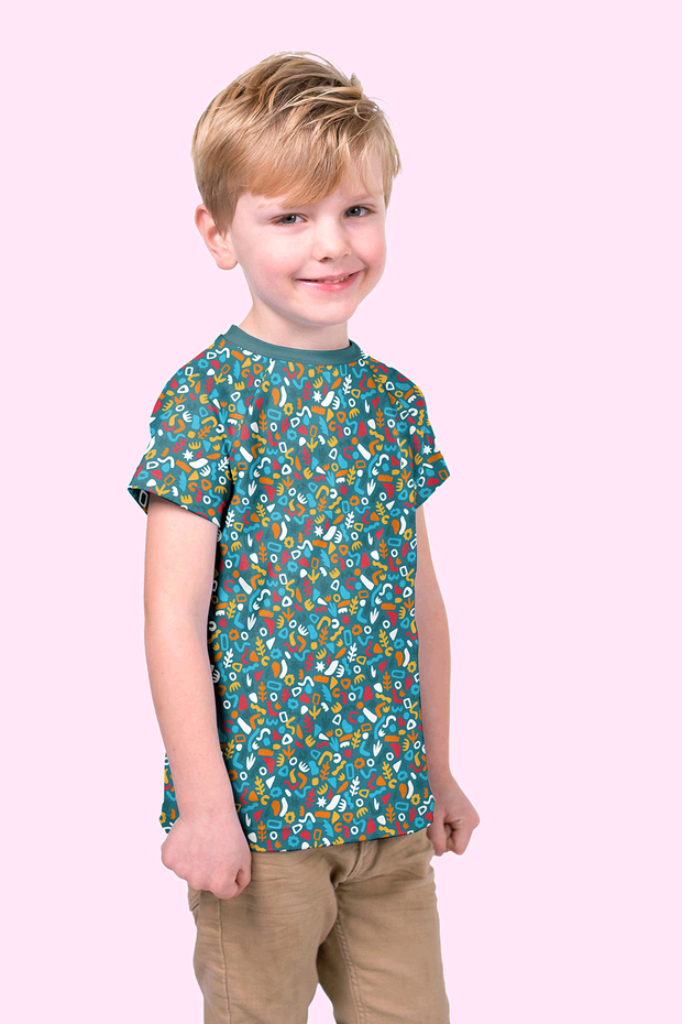Cotton Jersey fabric Abstract Petrol